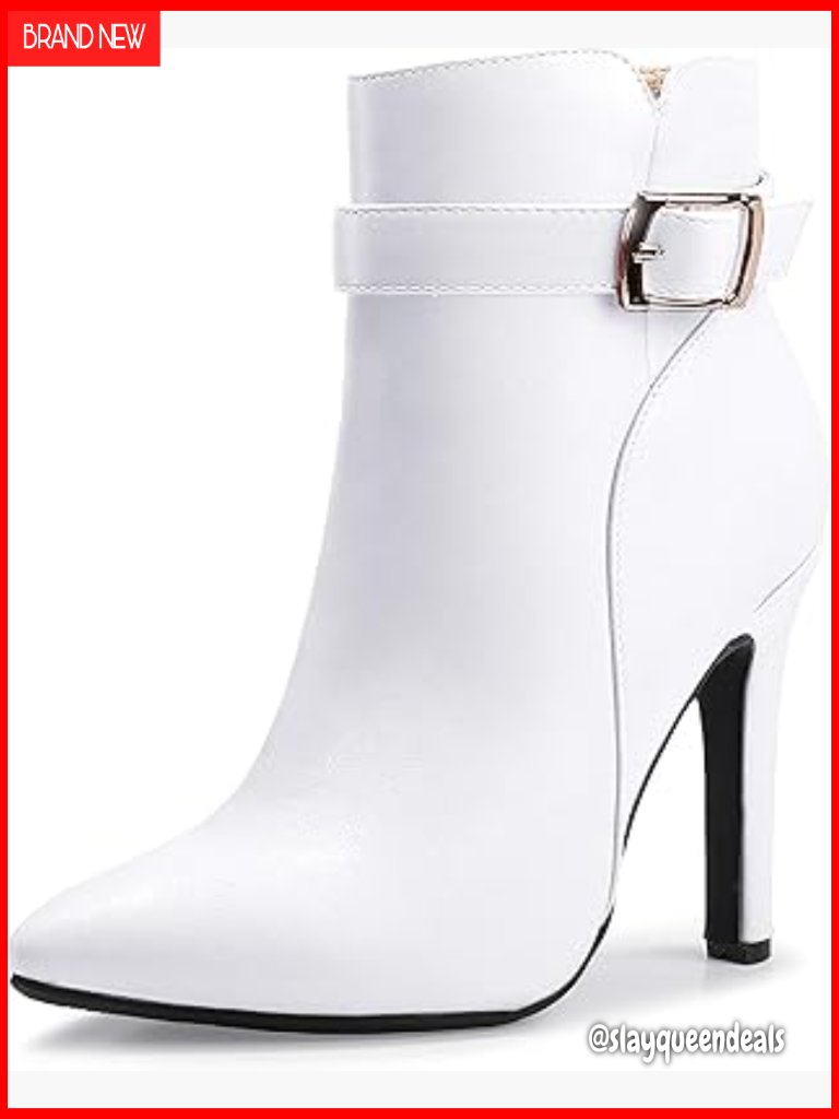 Pointed Toe Stiletto Ankle Booties With Side Zipper And Metal Buckle